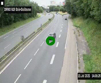 Webcam routière à hauteur de Bois-Guillaume en périphérie de Rouen. Vue orientée vers Rouen