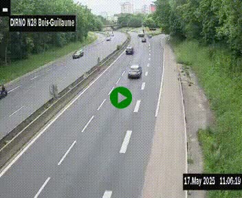 Webcam routière à hauteur de Bois-Guillaume en périphérie de Rouen. Vue orientée vers Rouen