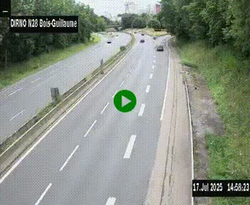 Webcam routière à hauteur de Bois-Guillaume en périphérie de Rouen. Vue orientée vers Rouen