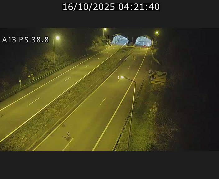 Webcam autoroute A13 à l'entrée ouest du tunnel Markusbierg à Schengen. Vue orientée vers Mondorf-les-Bains