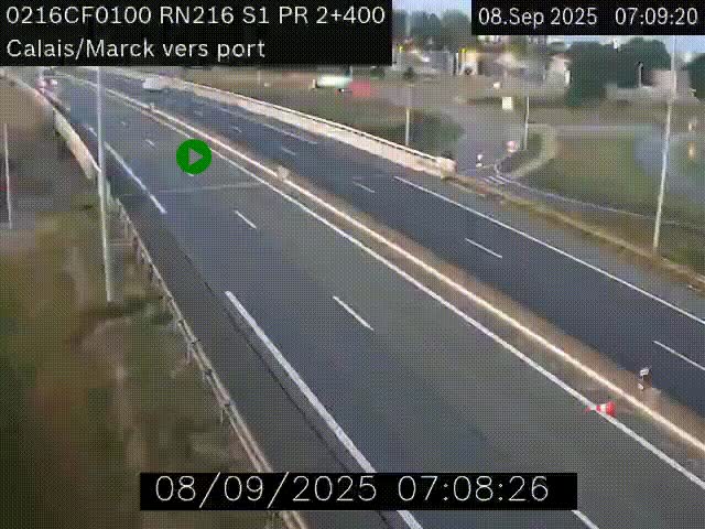 Webcam à Calais sur A216 (N216) en direction du port (harbour) de Calais.