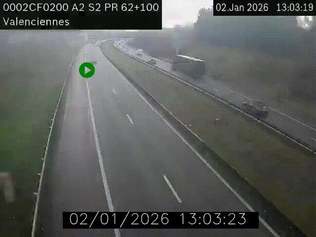Webcam autoroute A2 à Valenciennes. Vue orientée vers Maubeuge et Mons (Belgique)