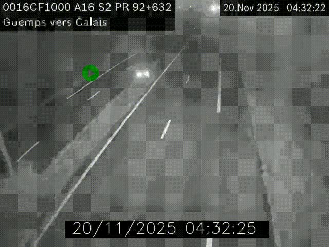 Webcam A16 juste après l'aire de repos d'Offekerque à Guemps. Vue orientée vers Calais