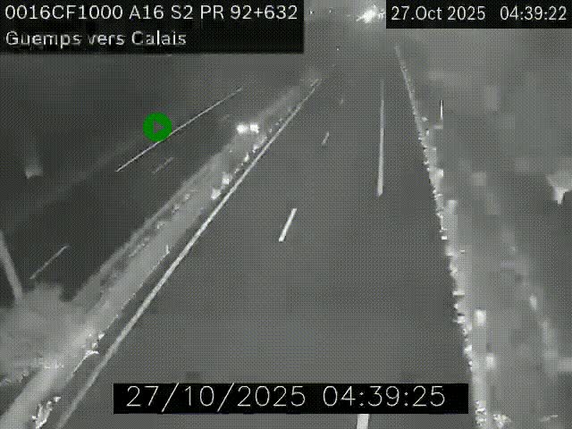 Webcam A16 juste après l'aire de repos d'Offekerque à Guemps. Vue orientée vers Calais