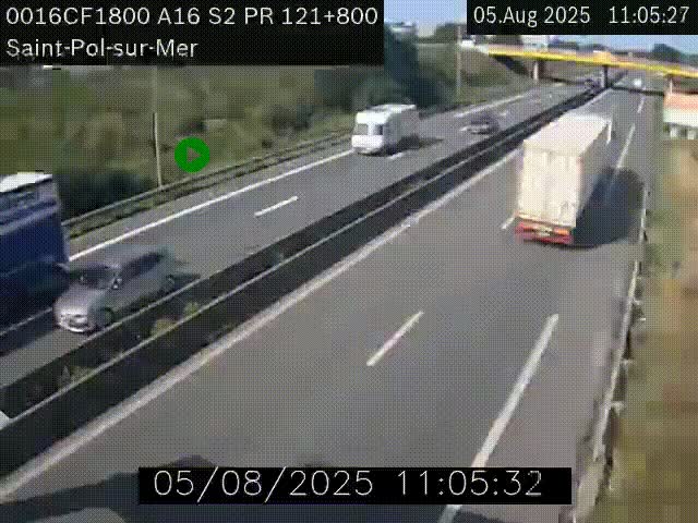Webcam autoroute A16 à proximité de Dunkerque, à hauteur de la sortie Saint-Pol-sur-Mer. Vue orientée vers Calais
