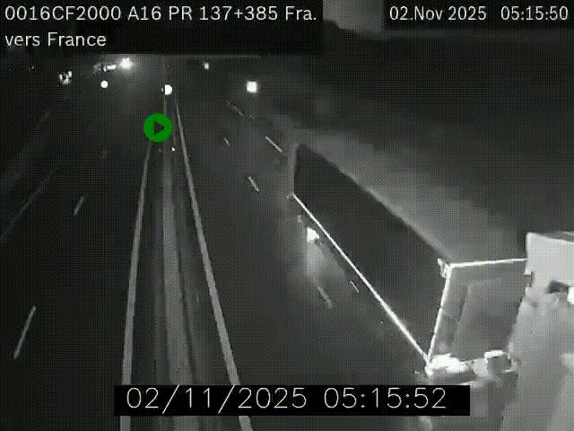 Webcam à la frontière franco-belge au niveau de Bray-Dunes/De-Panne sur l'autoroute A16. Vue orientée vers Calais