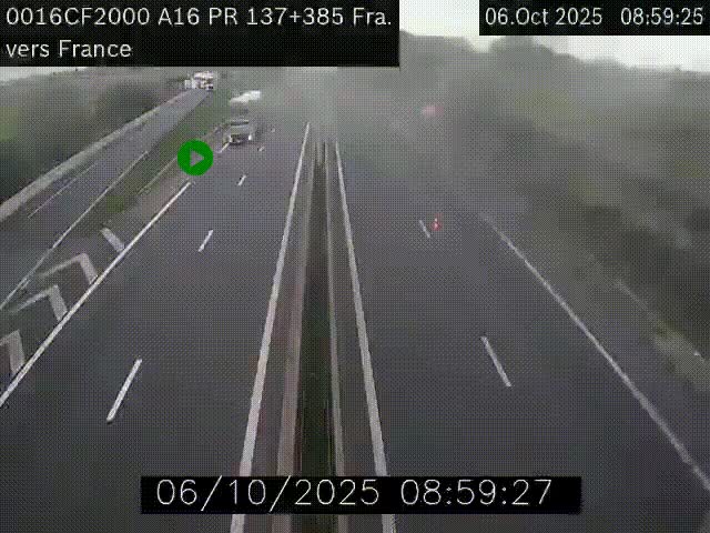 Webcam à la frontière franco-belge au niveau de Bray-Dunes/De-Panne sur l'autoroute A16. Vue orientée vers Calais