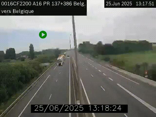 Webcam à la frontière franco-belge au niveau de Bray-Dunes/De-Panne sur l'autoroute A16. Vue orientée vers la Belgique