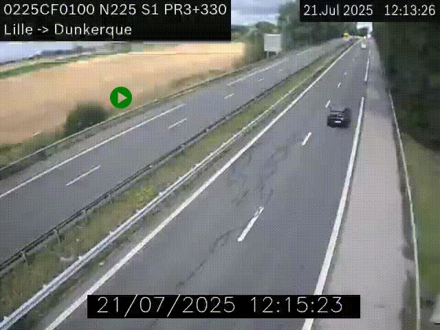Webcam autoroute A25 (N225) à hauteur de Bergues (Bierne). Vue orientée vers Dunkerque.