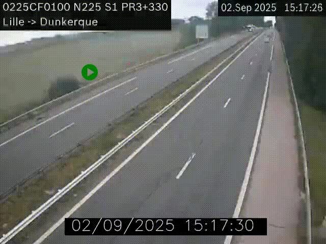 Webcam autoroute A25 (N225) à hauteur de Bergues (Bierne). Vue orientée vers Dunkerque.