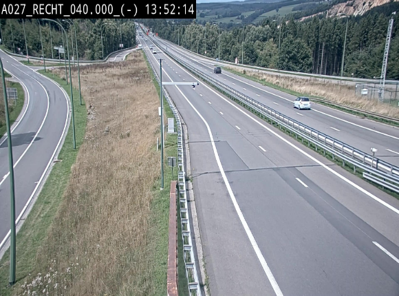 Webcam A27/E42 à hauteur de la sortie 13 Recht à proximité de Malmedy. Vue orientée vers Malmedy et Liège