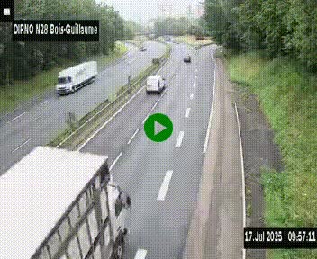 Webcam routière à hauteur de Bois-Guillaume en périphérie de Rouen. Vue orientée vers Rouen