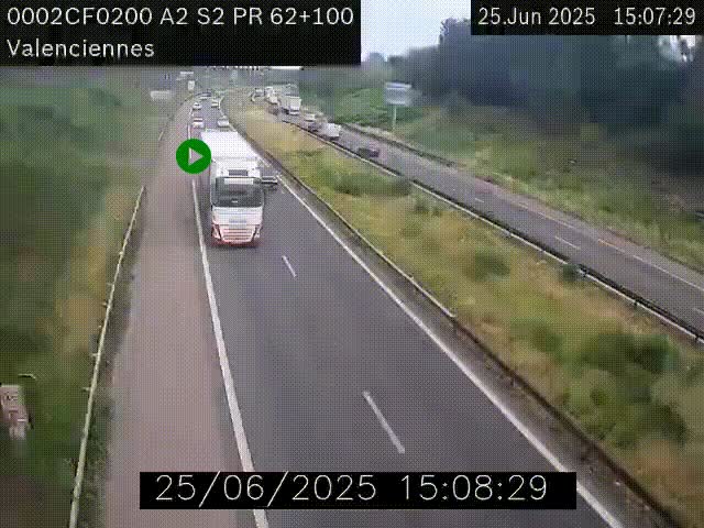 Webcam autoroute A2 à Valenciennes. Vue orientée vers Maubeuge et Mons (Belgique)