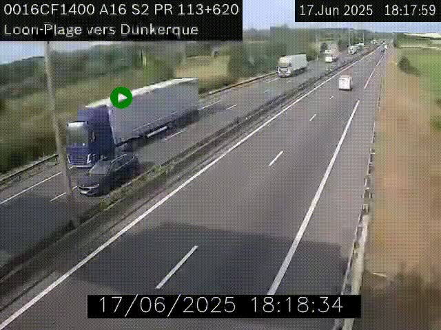 Webcam autoroute A16 à hauteur de Loon-Plage. Vue orientée vers Dunkerque et la Belgique.