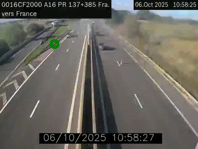 Webcam à la frontière franco-belge au niveau de Bray-Dunes/De-Panne sur l'autoroute A16. Vue orientée vers Calais