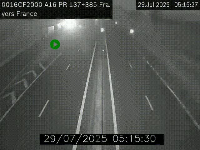 Webcam à la frontière franco-belge au niveau de Bray-Dunes/De-Panne sur l'autoroute A16. Vue orientée vers Calais