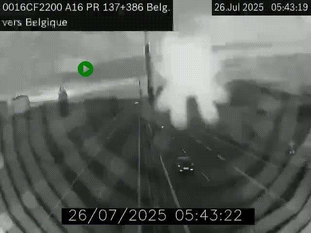 Webcam à la frontière franco-belge au niveau de Bray-Dunes/De-Panne sur l'autoroute A16. Vue orientée vers la Belgique