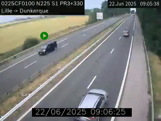 Webcam autoroute A25 (N225) à hauteur de Bergues (Bierne). Vue orientée vers Dunkerque.