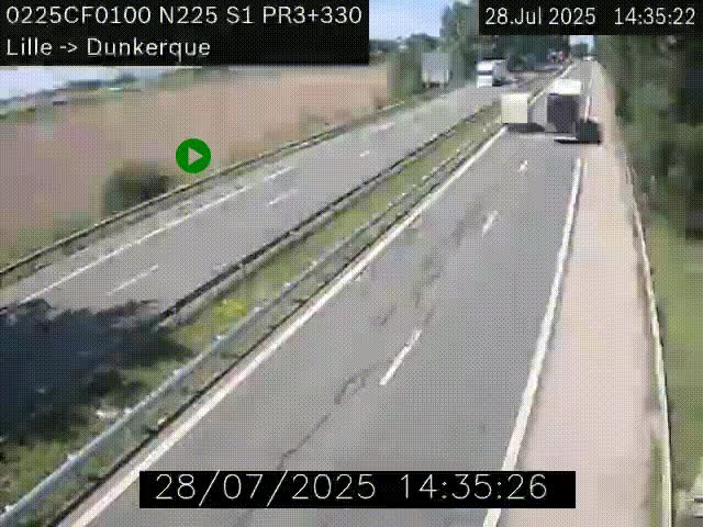 Webcam autoroute A25 (N225) à hauteur de Bergues (Bierne). Vue orientée vers Dunkerque.