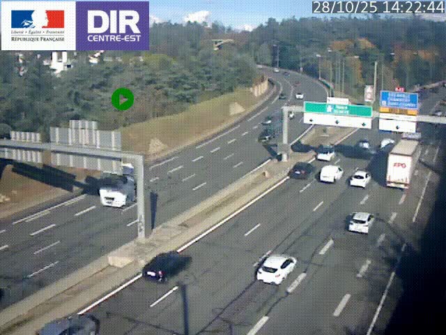 Caméra de circulation routière sur le boulevard périphérique Laurent Bonnevay de Lyon (D383) à hauteur de Bron, avant la jonction avec l'A43. Vue orientée vers l'échangeur