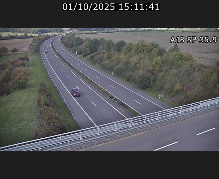 Webcam trafic sur A13 à l'entrée ouest du tunnel Markusbierg à Remerschen. Vue orientée vers Mondorf-les-Bains.