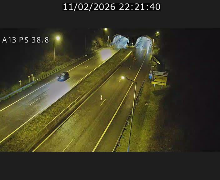 Webcam autoroute A13 à l'entrée ouest du tunnel Markusbierg à Schengen. Vue orientée vers Mondorf-les-Bains