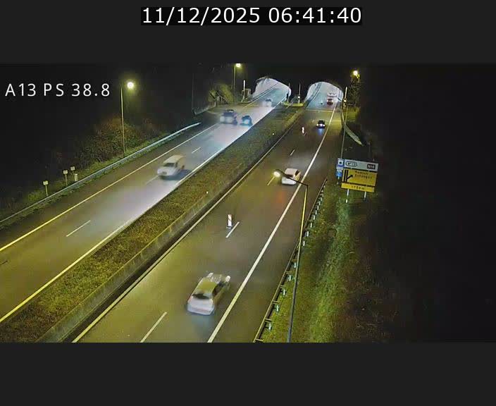 Webcam autoroute A13 à l'entrée ouest du tunnel Markusbierg à Schengen. Vue orientée vers Mondorf-les-Bains