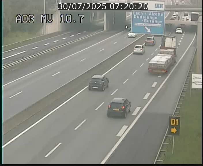Traffic live webcam Luxembourg Croix de Bettembourg - A3 - BK 10.7 - direction France