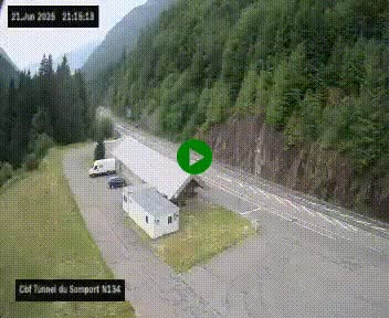 Webcam à l'entrée du tunnel du Somport, côté français, sur la N134, dans les Pyrénées, en direction de l'Espagne, à 1116 mètres d'altitude