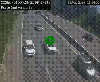 Webcam autoroute A25 sur le périphérique de Lille à hauteur de Lille-Sud et la sortie 3 Faches-Thumesnil. Vue orientée vers Lille-Centre.