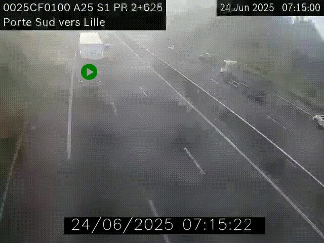 Webcam autoroute A25 sur le périphérique de Lille à hauteur de Lille-Sud et la sortie 3 Faches-Thumesnil. Vue orientée vers Lille-Centre.