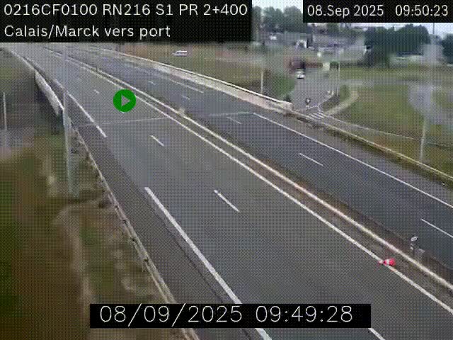 Webcam à Calais sur A216 (N216) en direction du port (harbour) de Calais.