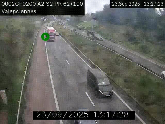 Webcam autoroute A2 à Valenciennes. Vue orientée vers Maubeuge et Mons (Belgique)
