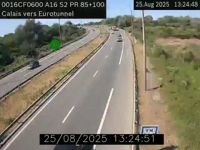 Webcam A16 à Calais en direction du Tunnel sous la Manche (Eurotunnel)