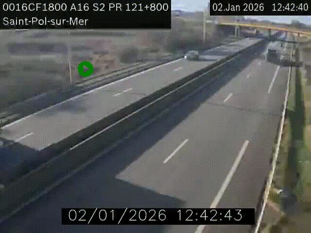 Webcam autoroute A16 à proximité de Dunkerque, à hauteur de la sortie Saint-Pol-sur-Mer. Vue orientée vers Calais
