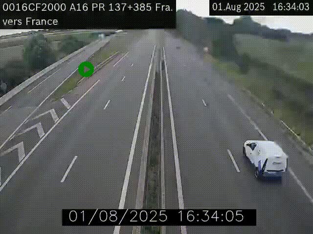 Webcam à la frontière franco-belge au niveau de Bray-Dunes/De-Panne sur l'autoroute A16. Vue orientée vers Calais