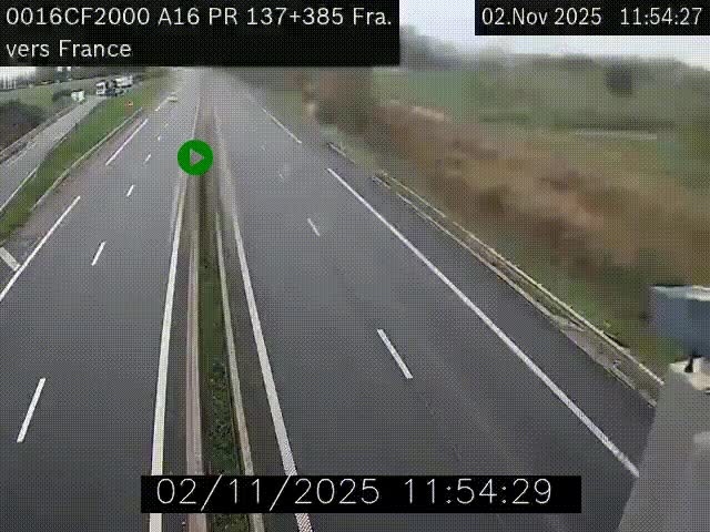 Webcam à la frontière franco-belge au niveau de Bray-Dunes/De-Panne sur l'autoroute A16. Vue orientée vers Calais