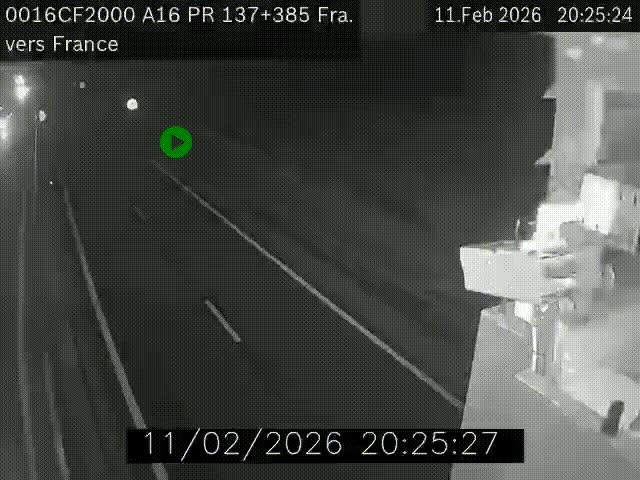 Webcam à la frontière franco-belge au niveau de Bray-Dunes/De-Panne sur l'autoroute A16. Vue orientée vers Calais