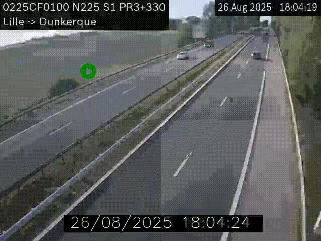 Webcam autoroute A25 (N225) à hauteur de Bergues (Bierne). Vue orientée vers Dunkerque.