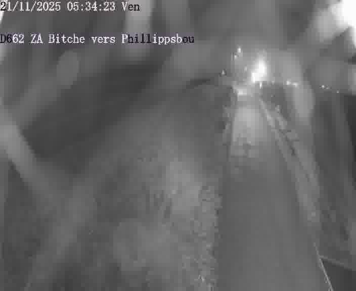 Caméra de trafic sur D662 (France) à Bitche, orientée vers Phillippsbourg, permettant d’évaluer fluidité, incidents et densité automobile.