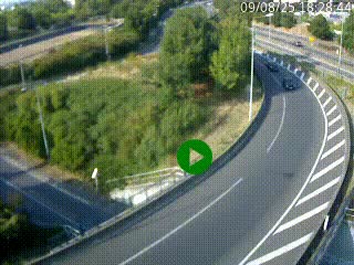 Caméra autoroute à la jonction entre l'A7 et la D301 (Boulevard urbain Sud de Lyon) à Feyzin, au sud de Lyon. Vue orientée vers Mions