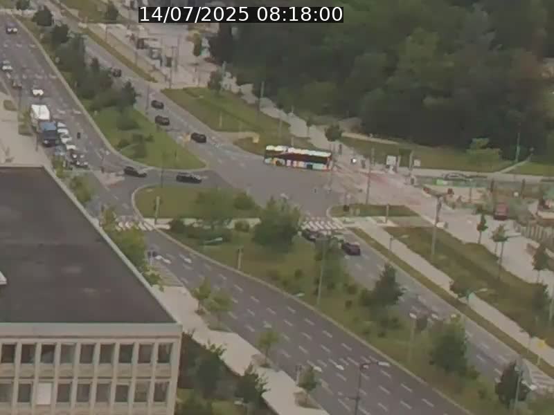 Webcam sur l'avenue John Fitzgerald Kennedy (N51) avec vue sur le Pont rouge (Pont Grande Duchesse Charlotte), l'arrêt Pfaffenthal et l'entrée du quartier Kirchberg