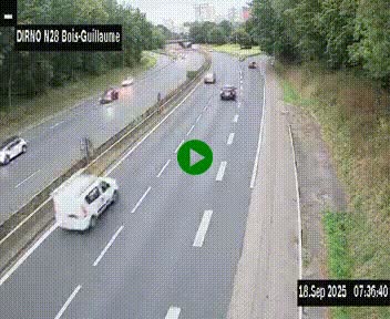 Webcam routière à hauteur de Bois-Guillaume en périphérie de Rouen. Vue orientée vers Rouen