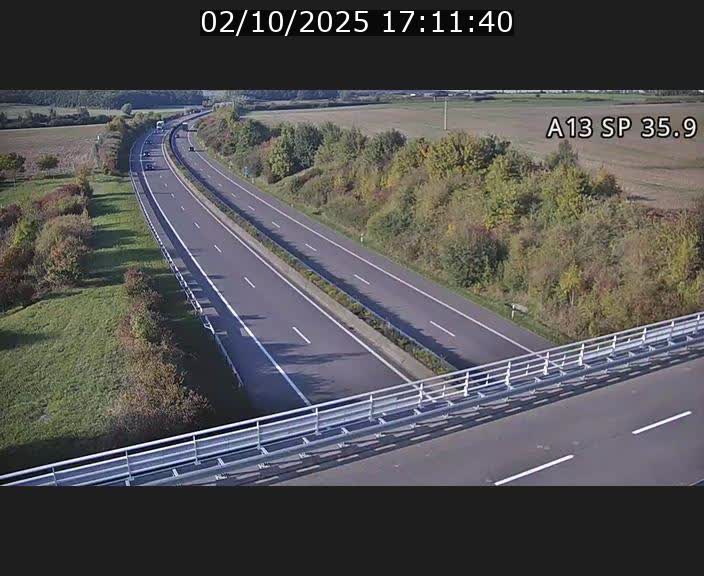 Webcam trafic sur A13 à l'entrée ouest du tunnel Markusbierg à Remerschen. Vue orientée vers Mondorf-les-Bains.