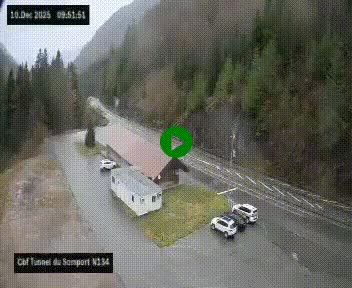 Webcam à l'entrée du tunnel du Somport, côté français, sur la N134, dans les Pyrénées, en direction de l'Espagne, à 1116 mètres d'altitude