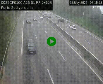 Webcam autoroute A25 sur le périphérique de Lille à hauteur de Lille-Sud et la sortie 3 Faches-Thumesnil. Vue orientée vers Lille-Centre.
