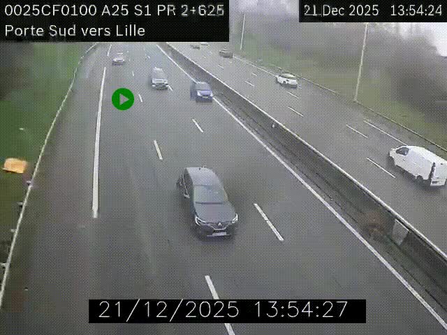 Webcam autoroute A25 sur le périphérique de Lille à hauteur de Lille-Sud et la sortie 3 Faches-Thumesnil. Vue orientée vers Lille-Centre.