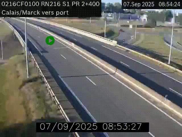 Webcam à Calais sur A216 (N216) en direction du port (harbour) de Calais.