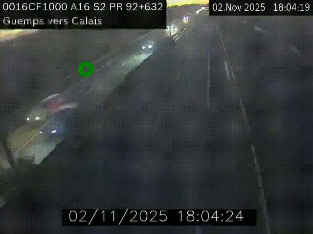 Webcam A16 juste après l'aire de repos d'Offekerque à Guemps. Vue orientée vers Calais
