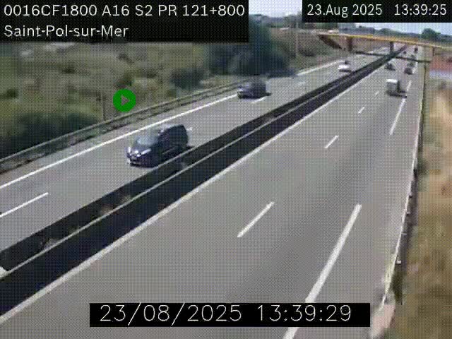 Webcam autoroute A16 à proximité de Dunkerque, à hauteur de la sortie Saint-Pol-sur-Mer. Vue orientée vers Calais